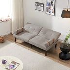 Divano letto futon convertibile con gambe in legno massello in tessuto di lino verde senape