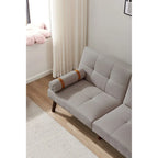 Divano letto futon convertibile con gambe in legno massello in tessuto di lino verde senape