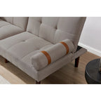 Divano letto futon convertibile con gambe in legno massello in tessuto di lino verde senape