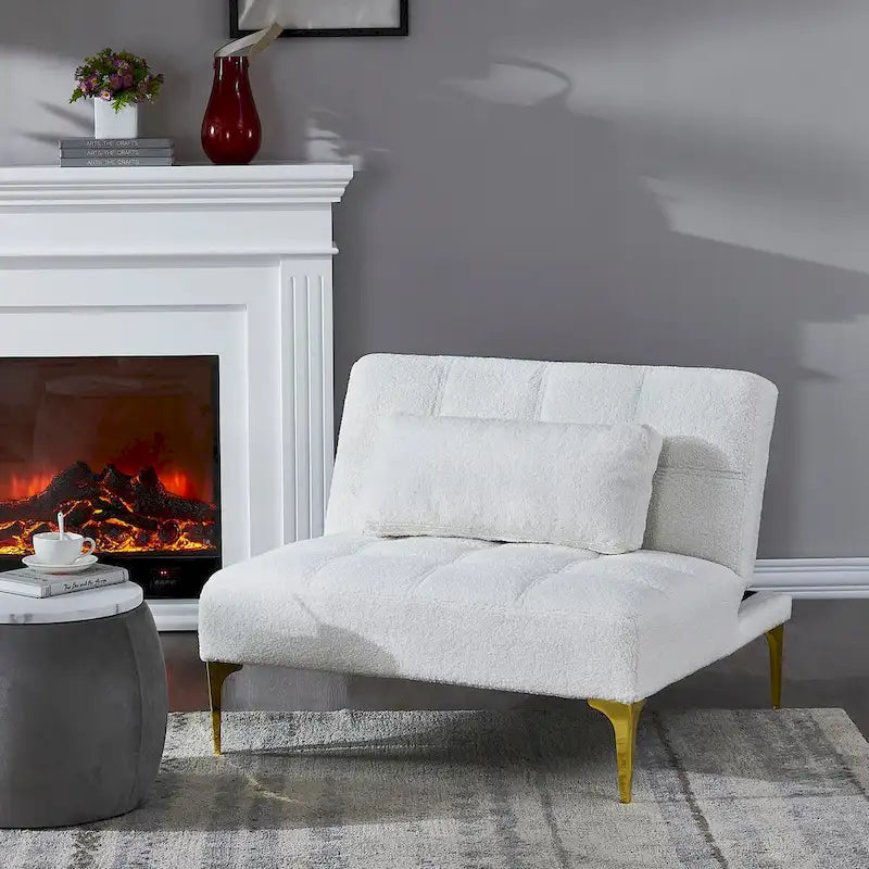 Divano letto futon convertibile con gambe in legno massello in tessuto di lino verde senape