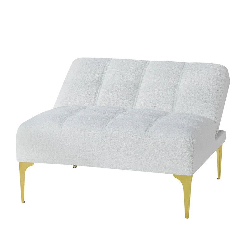 Divano letto futon convertibile con gambe in legno massello in tessuto di lino verde senape