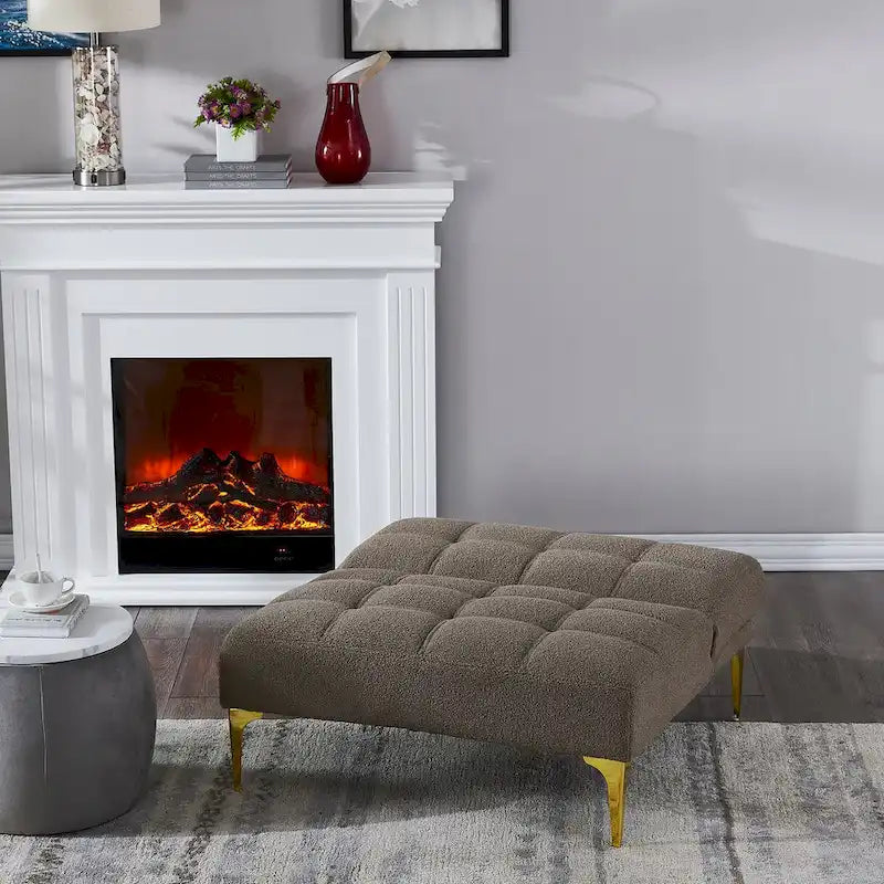 Divano letto futon convertibile con gambe in legno massello in tessuto di lino verde senape