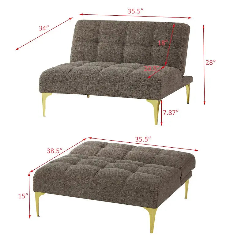 Divano letto futon convertibile con gambe in legno massello in tessuto di lino verde senape