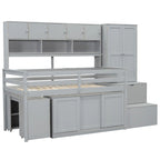 Twin Size Wooden Loft Bed Storage w/ Under-bed Desk, Drawers, Shelves