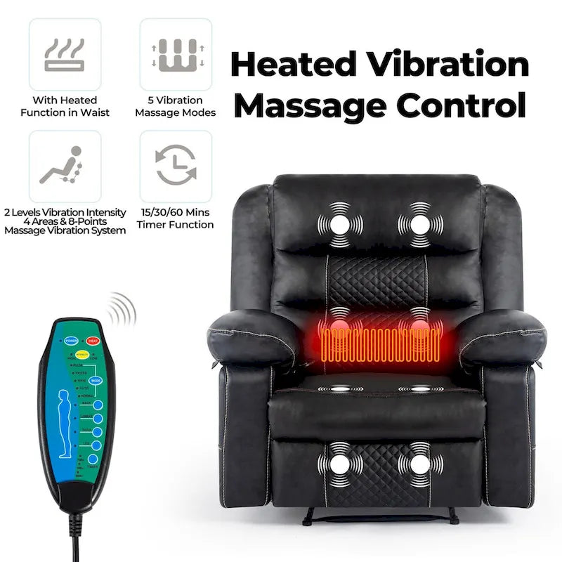 Poltrona reclinabile manuale in pelle traspirante per massaggi, divano reclinabile da salotto